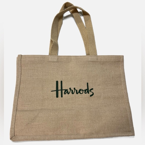 Harrods London Natural Jute Cotton Spacious Tote Book Bag - Picture 2 of 7